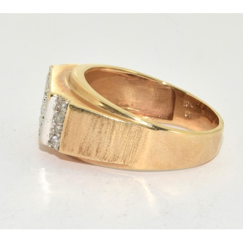 335 - 10ct gold gent Diamond signet ring approx 75 points size V