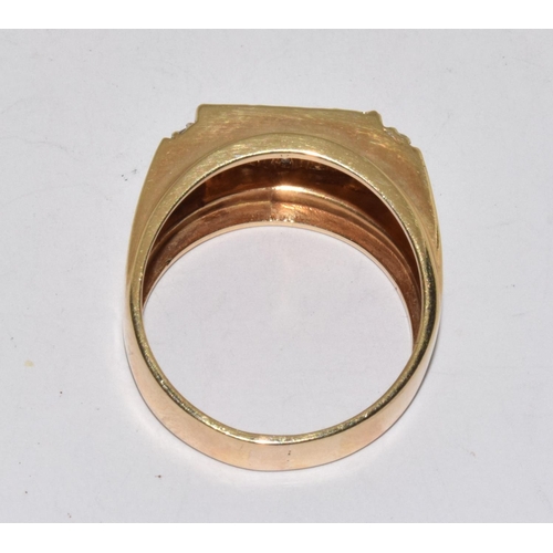 335 - 10ct gold gent Diamond signet ring approx 75 points size V