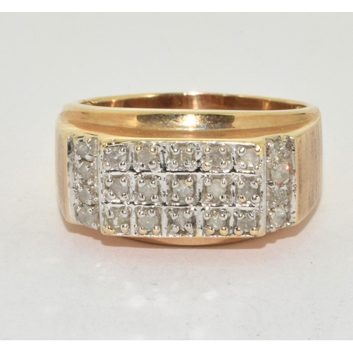 335 - 10ct gold gent Diamond signet ring approx 75 points size V