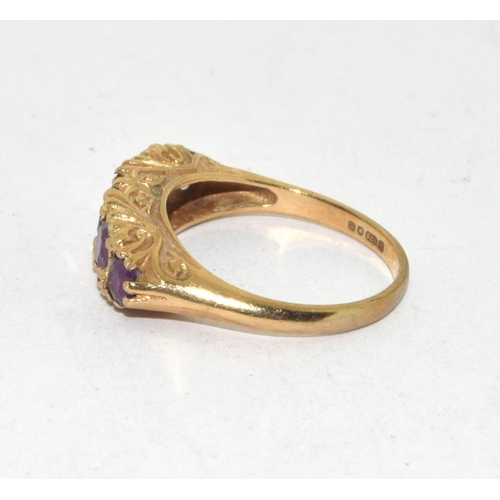 361 - 9ct gold vintage amethyst 5 stone gypsy ring (2.9g) size K