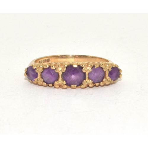 361 - 9ct gold vintage amethyst 5 stone gypsy ring (2.9g) size K