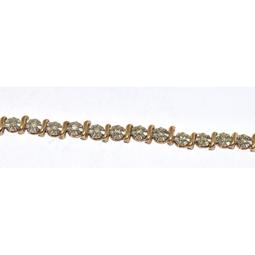 327 - 9ct gold with diamond insert bracelet tight clasp with safety 7.5