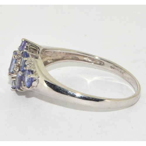 371 - 9ct white gold diamond & Tanzanite cluster ring  size V