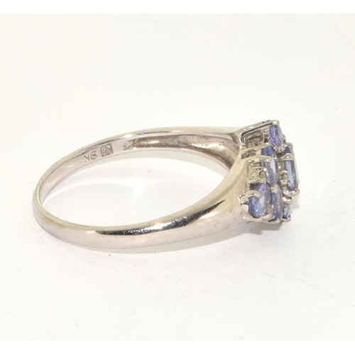 371 - 9ct white gold diamond & Tanzanite cluster ring  size V