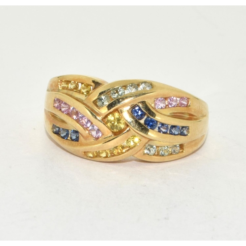 355 - 9ct gold ladies multi color precious stone ring size O