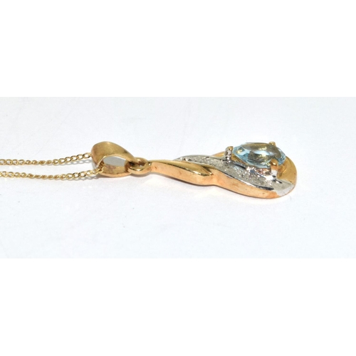 359 - 9ct gold diamond and Topaz earrings and matching pendant necklace