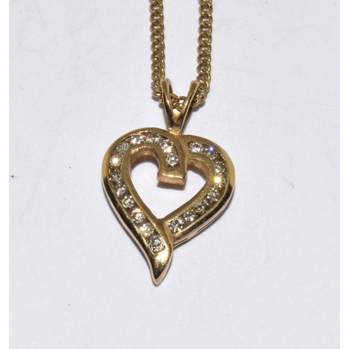 347 - 9ct gold diamond heart pendant necklace