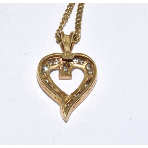 347 - 9ct gold diamond heart pendant necklace