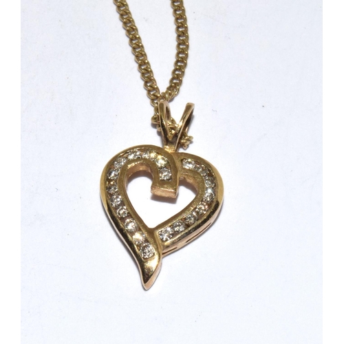 347 - 9ct gold diamond heart pendant necklace