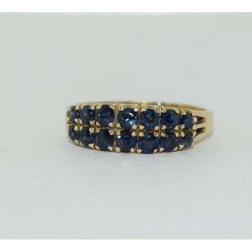 326 - 18ct gold ladies double row Sapphire ring 4.3g size Q