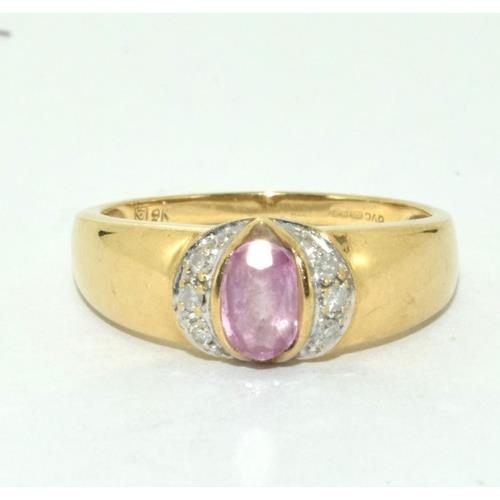 173 - 9ct gold ladies Diamond and Pink sapphire dress ring size M