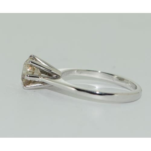 291 - 18ct White Gold Ladies Diamond Solitaire Ring. Approx 1ct. Size L