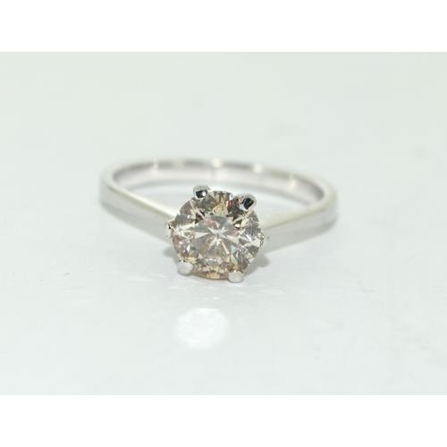 291 - 18ct White Gold Ladies Diamond Solitaire Ring. Approx 1ct. Size L