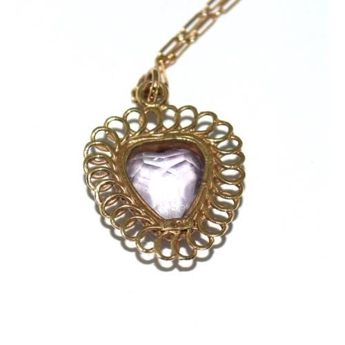 274 - 9ct gold Amethyst heart pendant necklace 3.9g