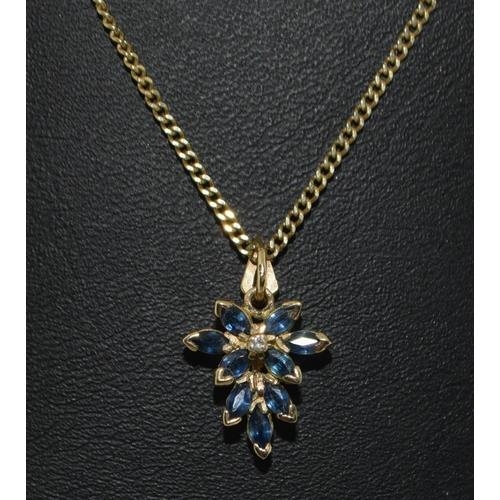 169 - 9ct gold Diamond and Sapphire pendant necklace