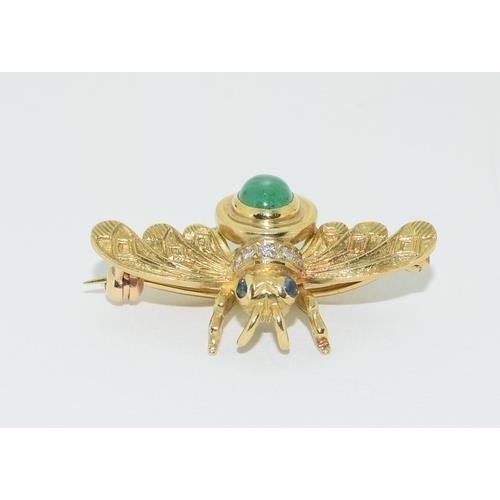 349 - 18ct gold Diamond and Emerald bug brooch 6.1g