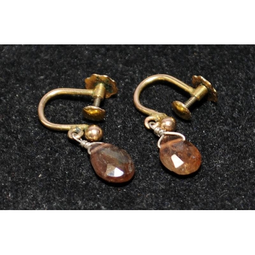 398 - 9ct gold smokey quartz drop earrings