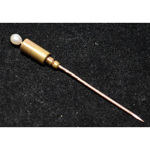 411 - Antique 9ct gold tie pin with pearl finial