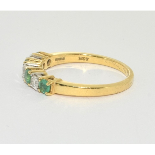 193 - An 18ct gold and Emerald/Diamond ring Size P+, 3.4gm