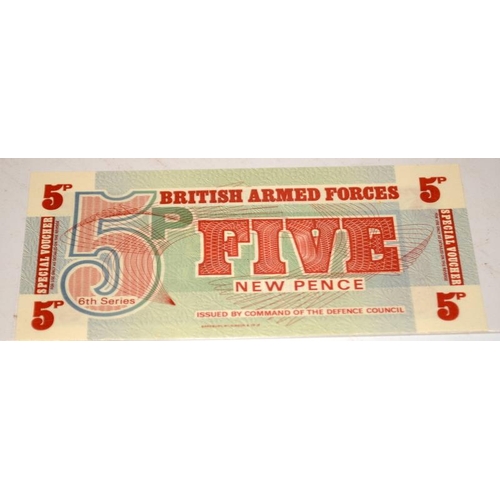 65 - A collection of British Army issue banknotes in UNC condition. Examples from 5 pence through to 5 po... 