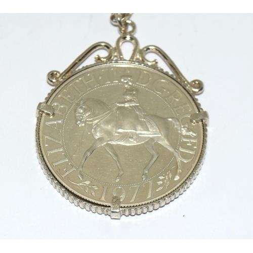 79 - Large English silver coin pendant necklace