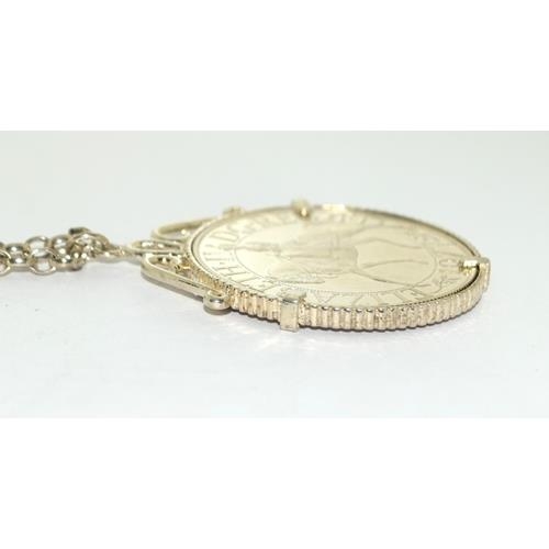 79 - Large English silver coin pendant necklace