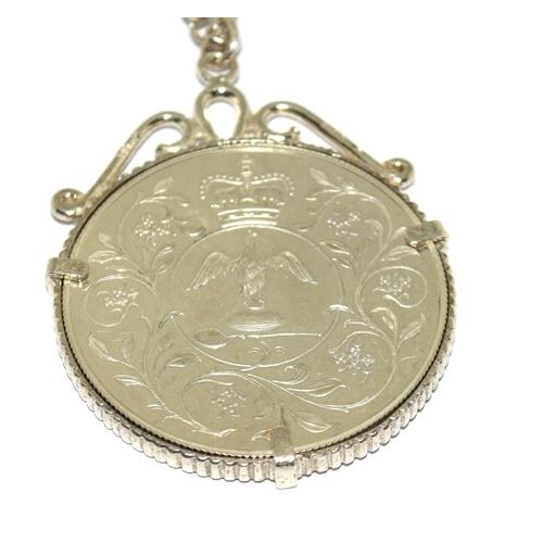 79 - Large English silver coin pendant necklace