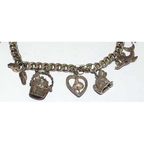 104 - Silver charm bracelet and assorted charms (6)