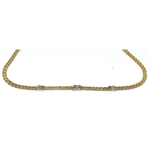 91 - 925 silver gilt fancy link necklace with cross diamond decoration 46cm long