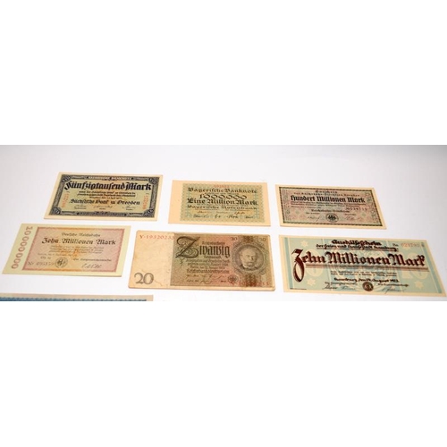 62 - A collection of vintage German banknotes to include high values. 14 notes in lot. Many in UNC condit... 