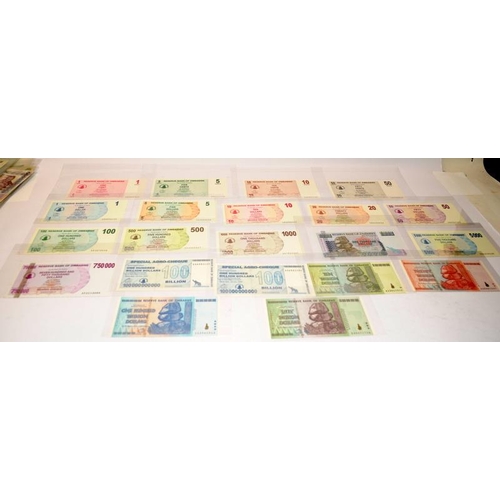 67 - A collection of Reserve Bank of Zimbabwe banknotes including very high values, everything from 1 Cen... 