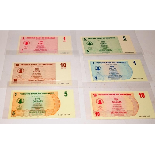 67 - A collection of Reserve Bank of Zimbabwe banknotes including very high values, everything from 1 Cen... 