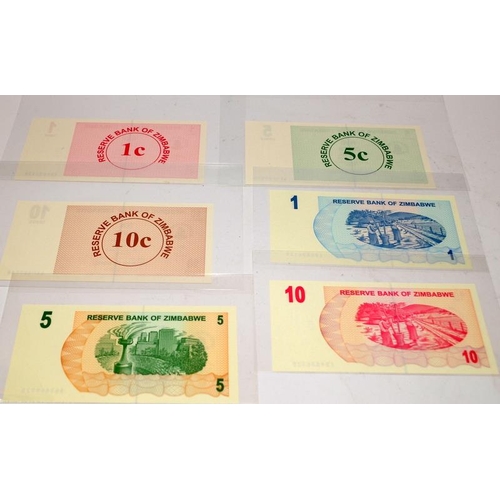 67 - A collection of Reserve Bank of Zimbabwe banknotes including very high values, everything from 1 Cen... 