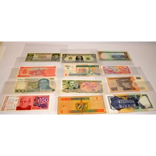 75 - A collection of banknotes mostly from Central and South America, to include Argentina, Peru, Uruguay... 