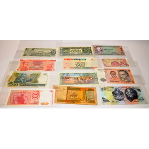 75 - A collection of banknotes mostly from Central and South America, to include Argentina, Peru, Uruguay... 