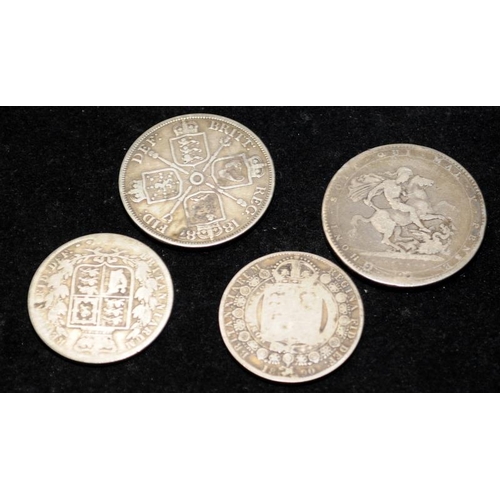 88 - Small collection of Victorian silver coins to include half crowns and a Double Florin, a George III ... 