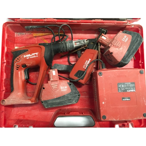 76 - Hilti cordless SF 4000A screwgun screwdriver, SMD 57 screw magazine, battery’s and power pack in cas... 