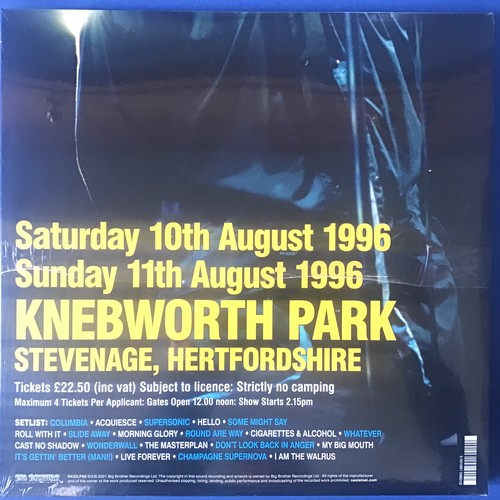 14 - OASIS “KNEBWORTH” TRIPLE VINYL LP SET. Triple Heavyweight Vinyl LP in Deluxe Trifold Sleeve And foun... 