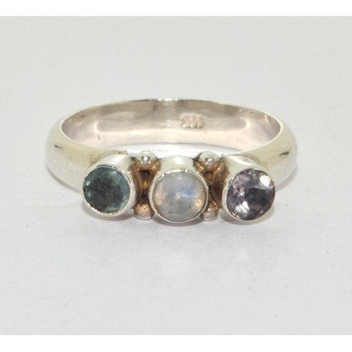 136 - Amethyst and Moonstone 925 silver ring Size N 1/2.