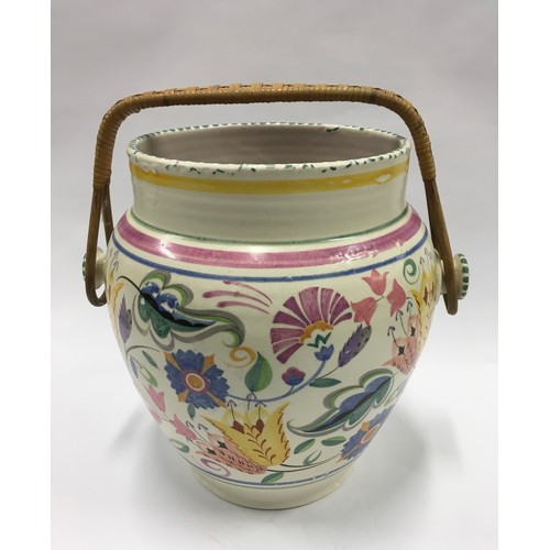 60 - Poole Pottery shape 264 OL pattern large pail with wicker handle 11.2