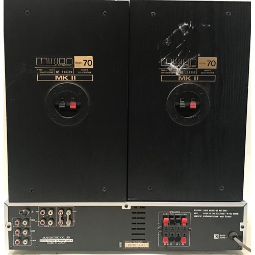 558 - STEREO AKAI AMPLIFIER AND MISSION SPEAKERS. The amplifier is AM-A201 and powers up fine along with a... 