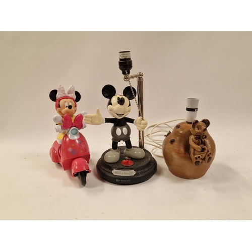 13 - Mickey Mouse table lamp together with a pottery lamp and a Minnie Mouse figure (3).