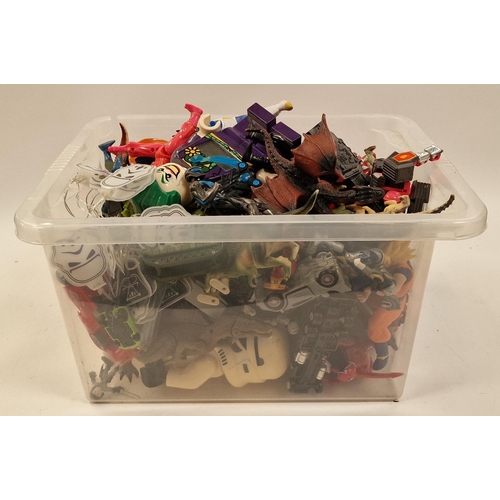 9 - Box of miscellaneous plastic action figures and other toys.