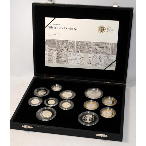 136 - Royal Mint 2009 Silver Proof Coin Set. All twelve coins issued that year struck to a proof finish in... 