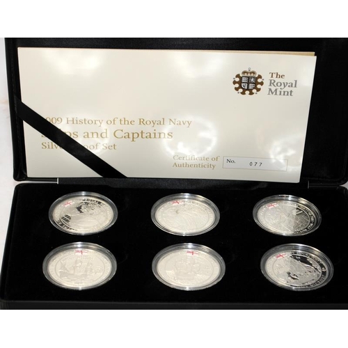 144 - Royal Mint 2009 Silver Proof Coin Set History of the Royal Navy - Ships and Captains 6 x silver proo... 