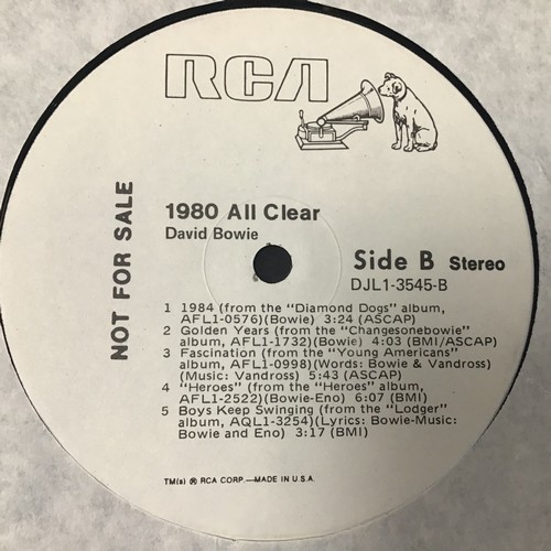 80 - DAVID BOWIE PROMO LP RECORD ‘BOWIE 1980 ALL CLEAR’. This is a 1979 RCA PROMO DJL1-3545 release found... 