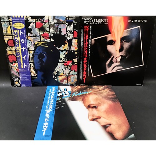 160 - DAVID BOWIE JAPANESE PRESSED VINYL ALBUMS X 3. ‘Fame And Fortune’ with Obi and insert - ‘Ziggy Stard... 