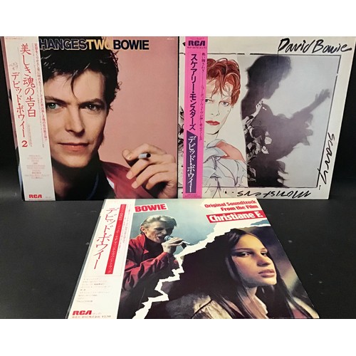 180 - DAVID BOWIE JAPANESE VINYL PRESSED ALBUMS X 3. ‘S/track Christiane F’ complete with obi and insert -... 