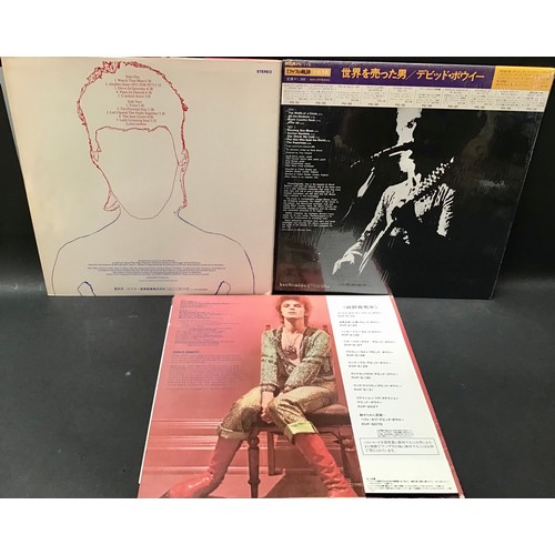 260 - DAVID BOWIE 3 x JAPANESE IMPORT VINYL LP RECORDS. ‘Aladdin Sane’ gatefold sleeve copy complete with ... 