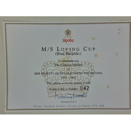 47 - Spode Ltd edition twin handed loving cup with certificate to commemorate the golden jubilee of HM Th... 